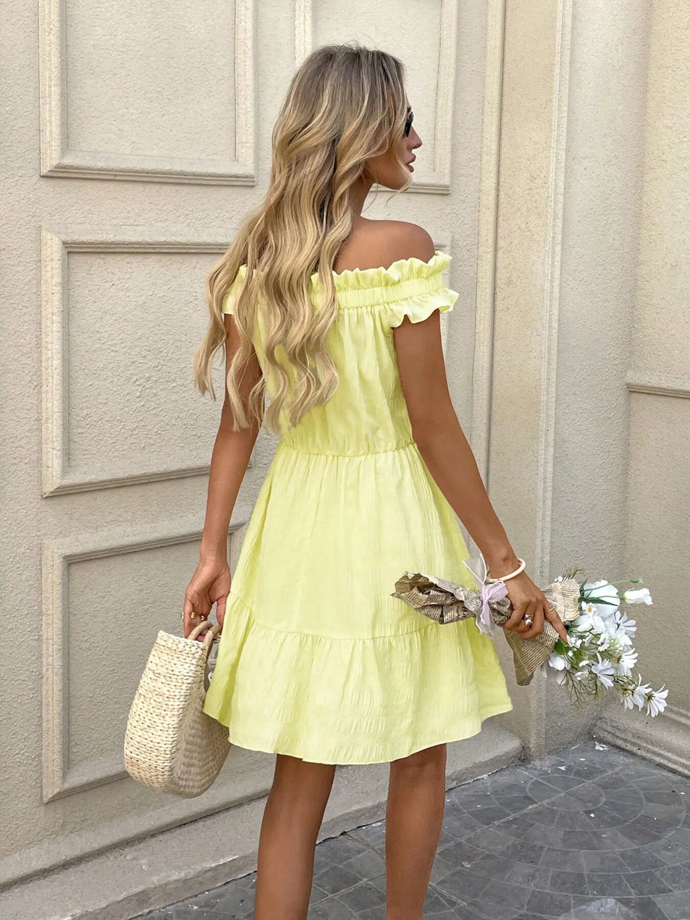 Off-Shoulder Ruffle Hem Summer Dress - Tigbul's Variety Fashion Shop