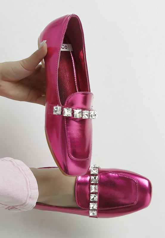 Celosia Metallic Diamante Strap Loafers - Tigbul's Variety Fashion Shop