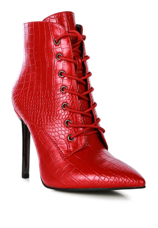 ESCALA CROC LACE-UP STILETTO BOOT - Tigbul's Variety Fashion Shop