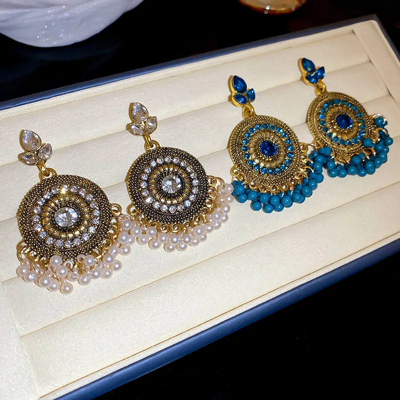 Rhinestone Alloy Bead Dangle Earrings - Tigbul's Variety Fashion Shop