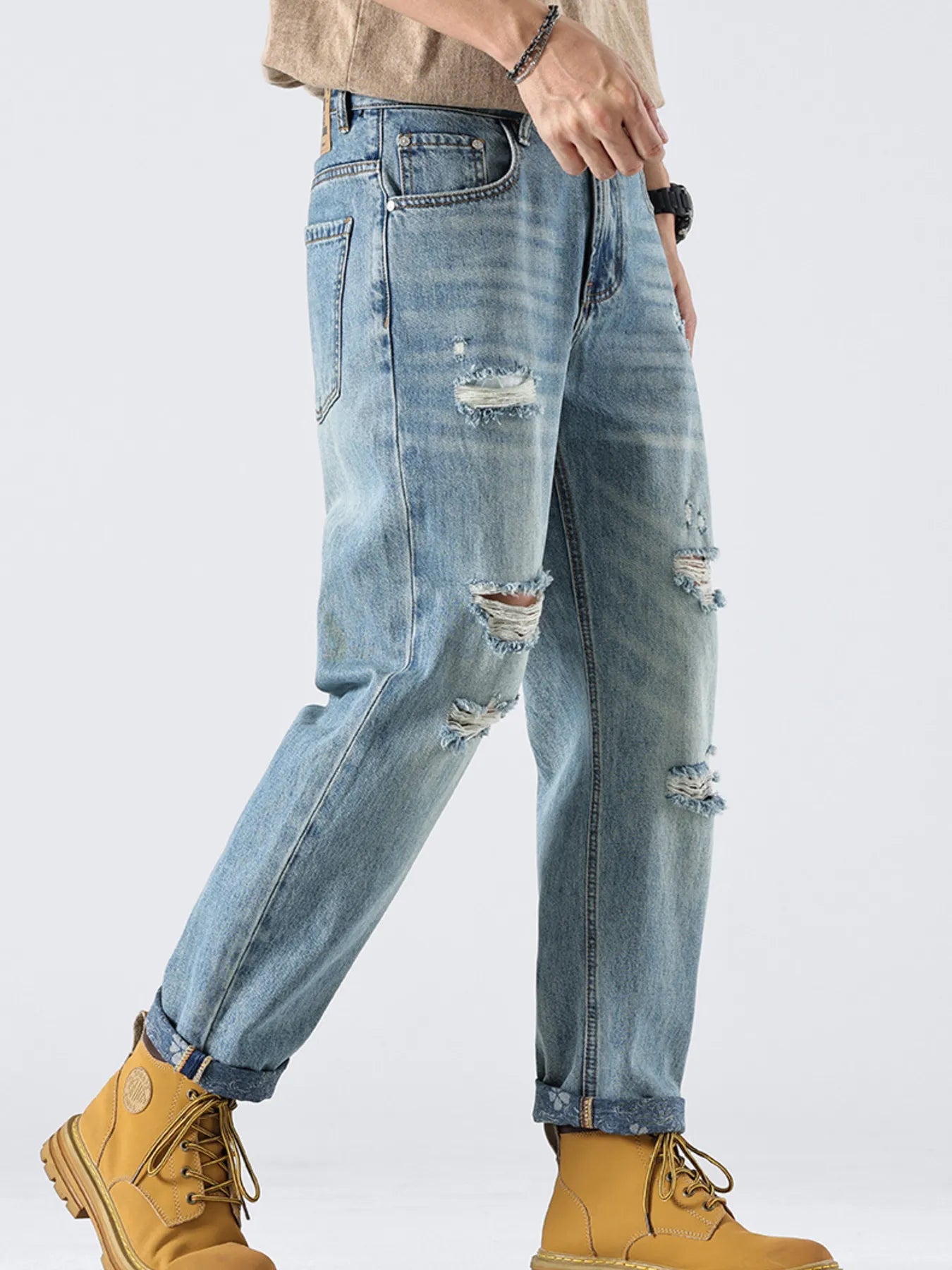 Men's Distressed Loose Fit Jeans - Tigbul's Variety Fashion Shop
