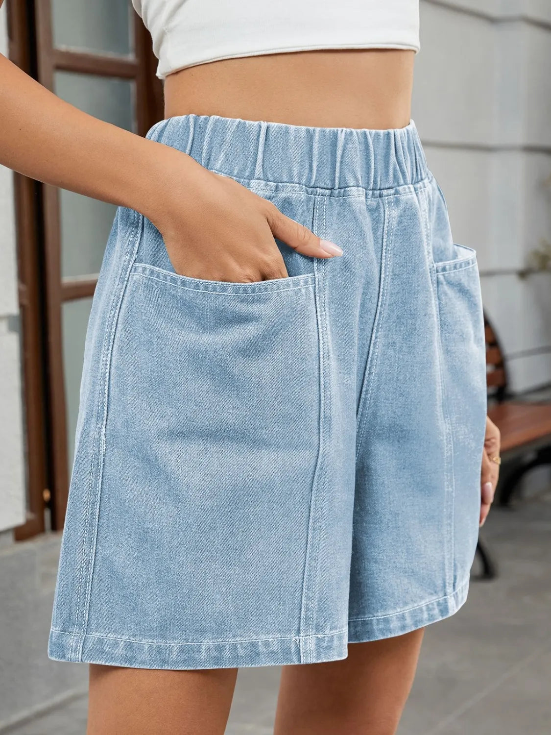 Elastic Waist Denim Shorts - Tigbul's Variety Fashion Shop