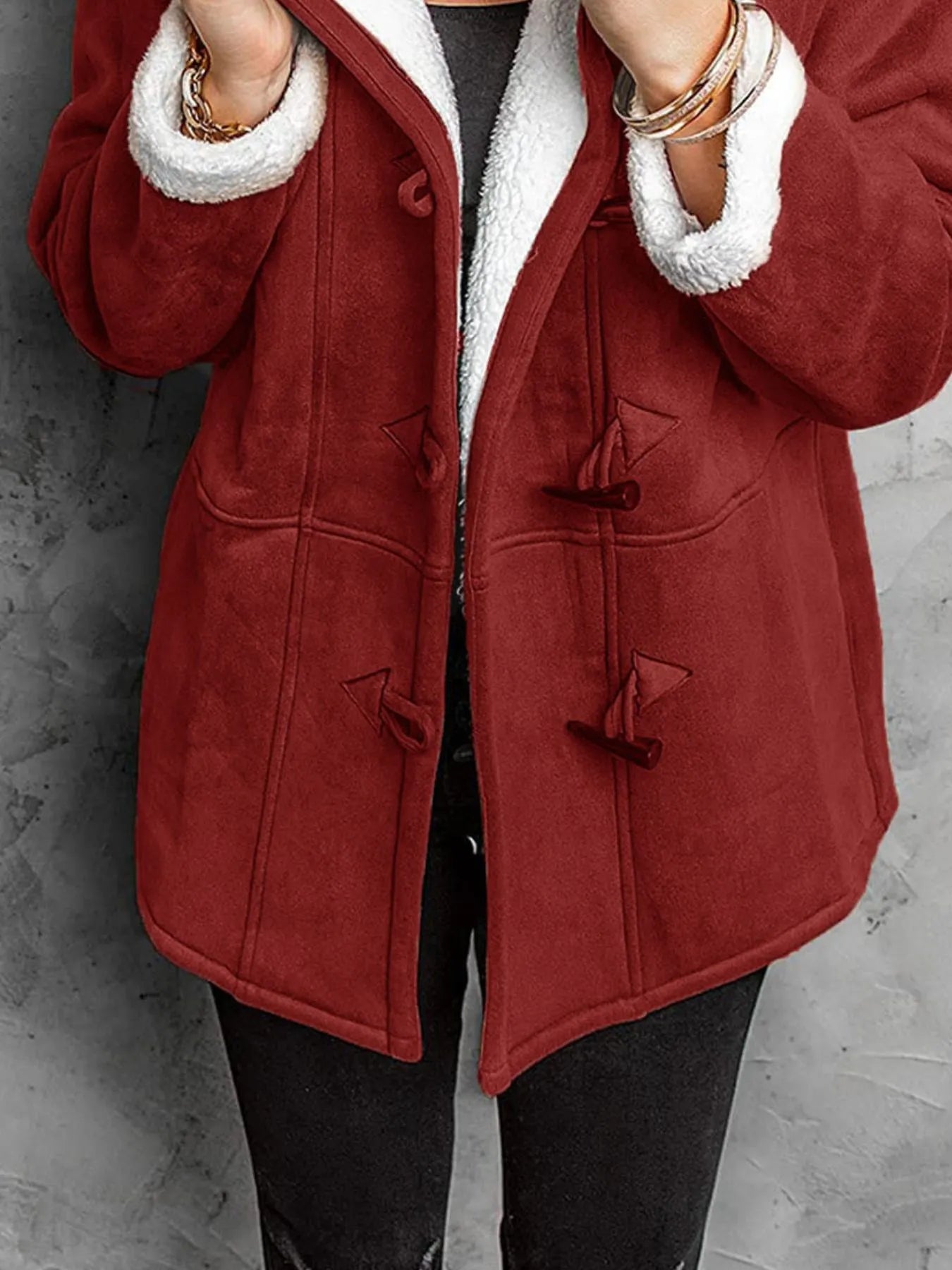 Full Size Cozy Sherpa Lined Toggle Coat with Hood Plus Size - Tigbul's Variety Fashion Shop