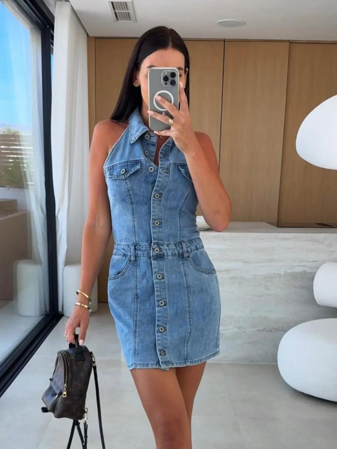 Button Front Sleeveless Denim Mini Dress - Tigbul's Variety Fashion Shop