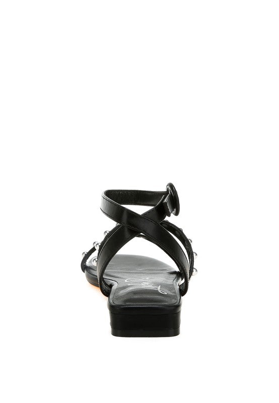 Flippity Studded Ankle Strap Flat Sandals - Tigbul's Variety Fashion Shop
