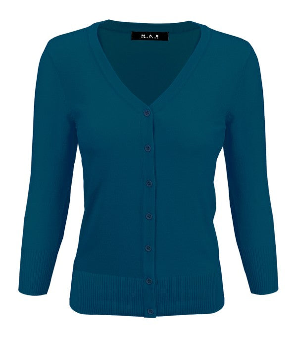 V-Neck Button Down Knit Cardigan Sweater - Tigbul's Variety Fashion Shop
