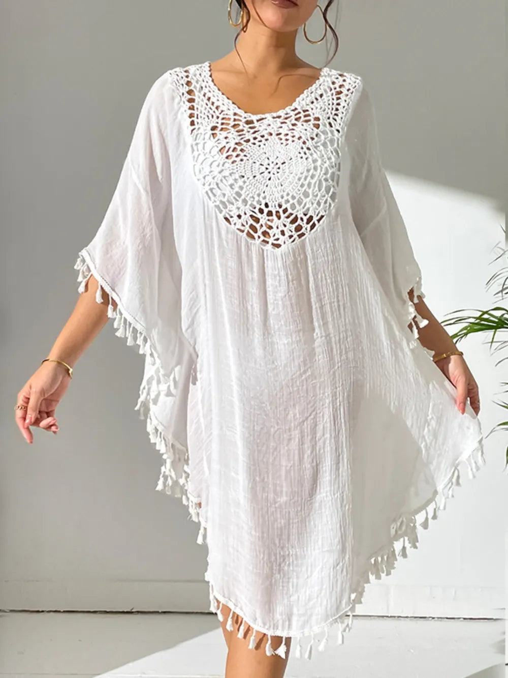 Tassel Cutout Scoop Neck Cover-Up Dress - Tigbul's Variety Fashion Shop