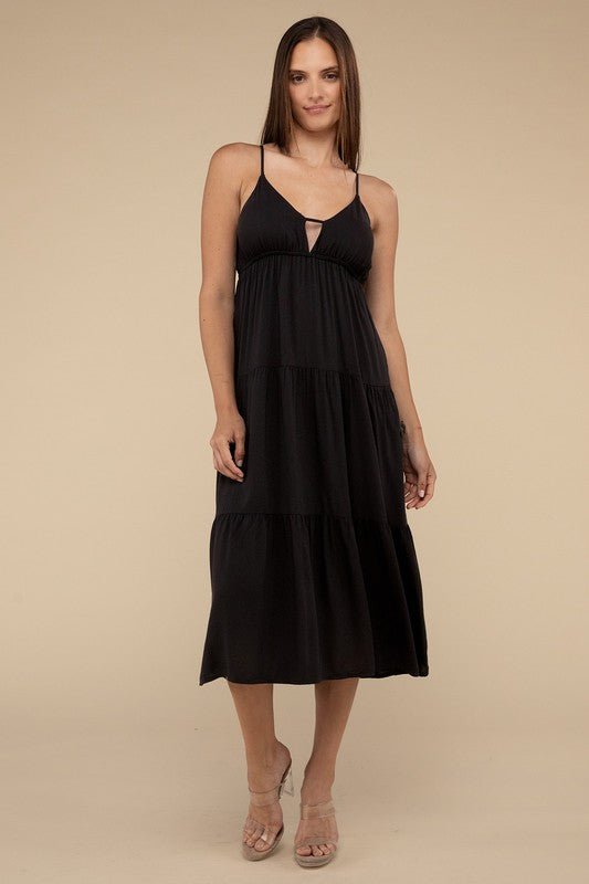 Woven Sweetheart Neckline Tiered Cami Midi Dress - Tigbul's Variety Fashion Shop