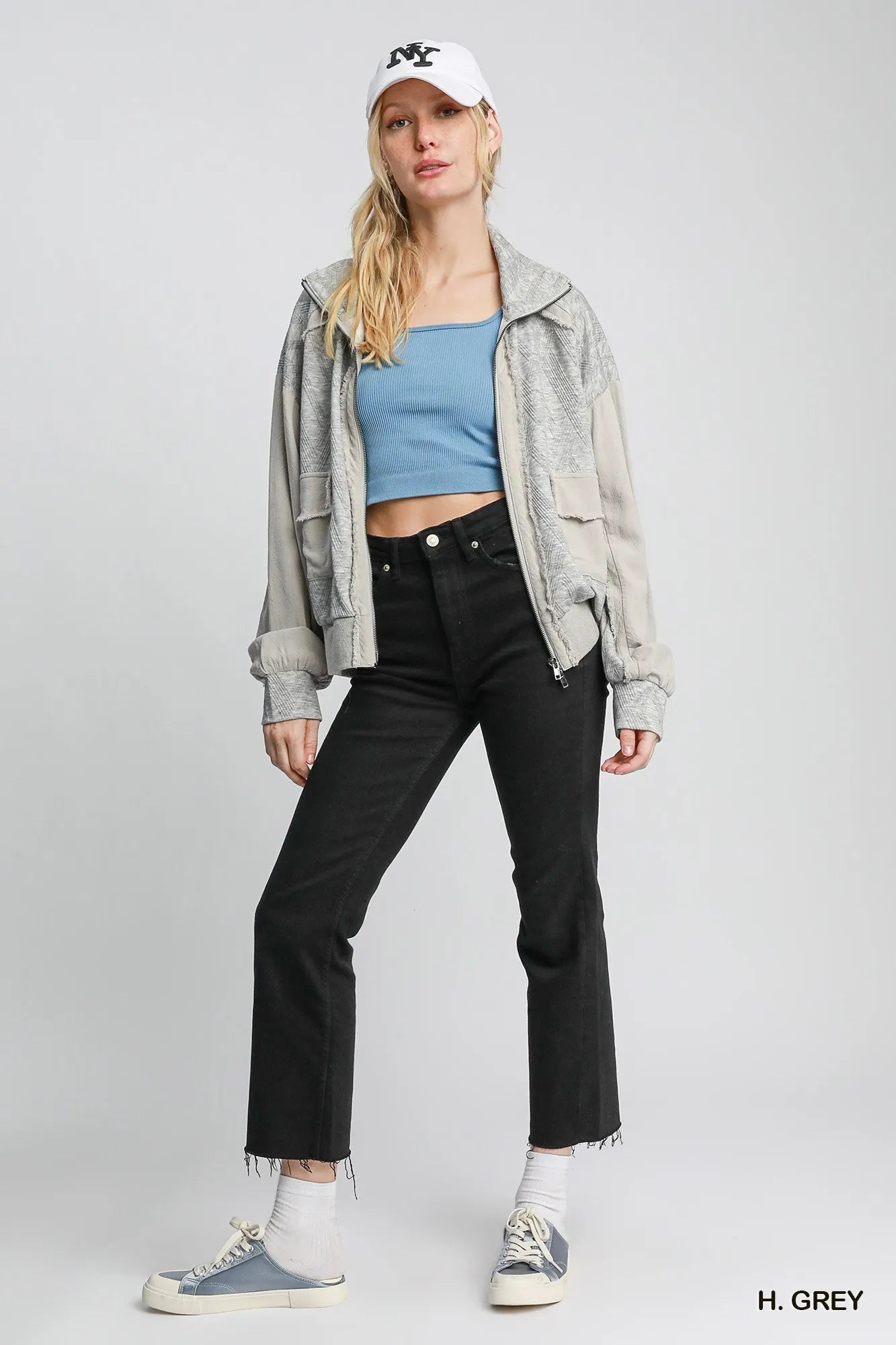 Umgee Two-Way Jacquard Zip-Up Jacket - Tigbul's Variety Fashion Shop