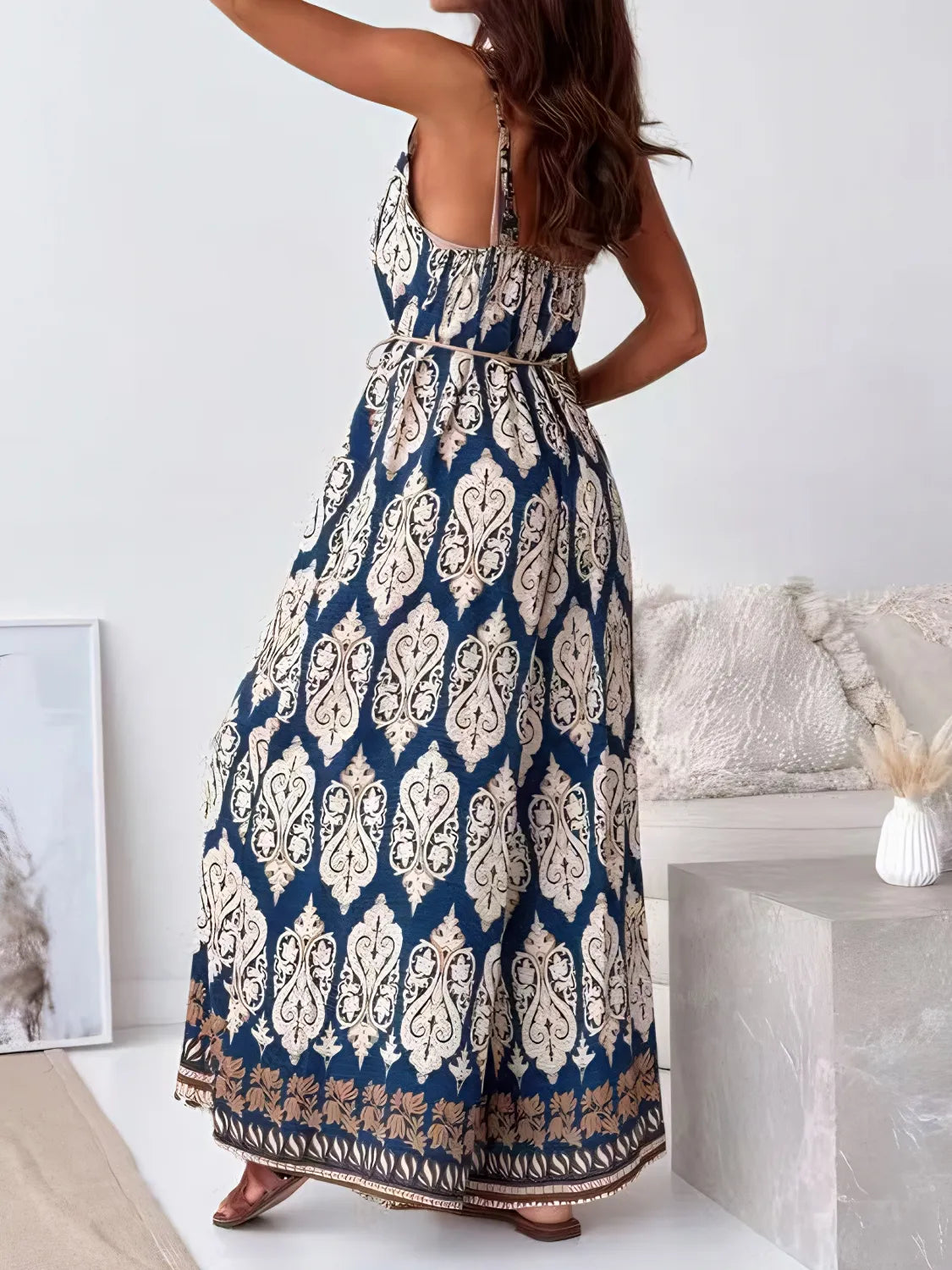 Printed V-Neck Wide Leg Jumpsuit - Tigbul's Variety Fashion Shop
