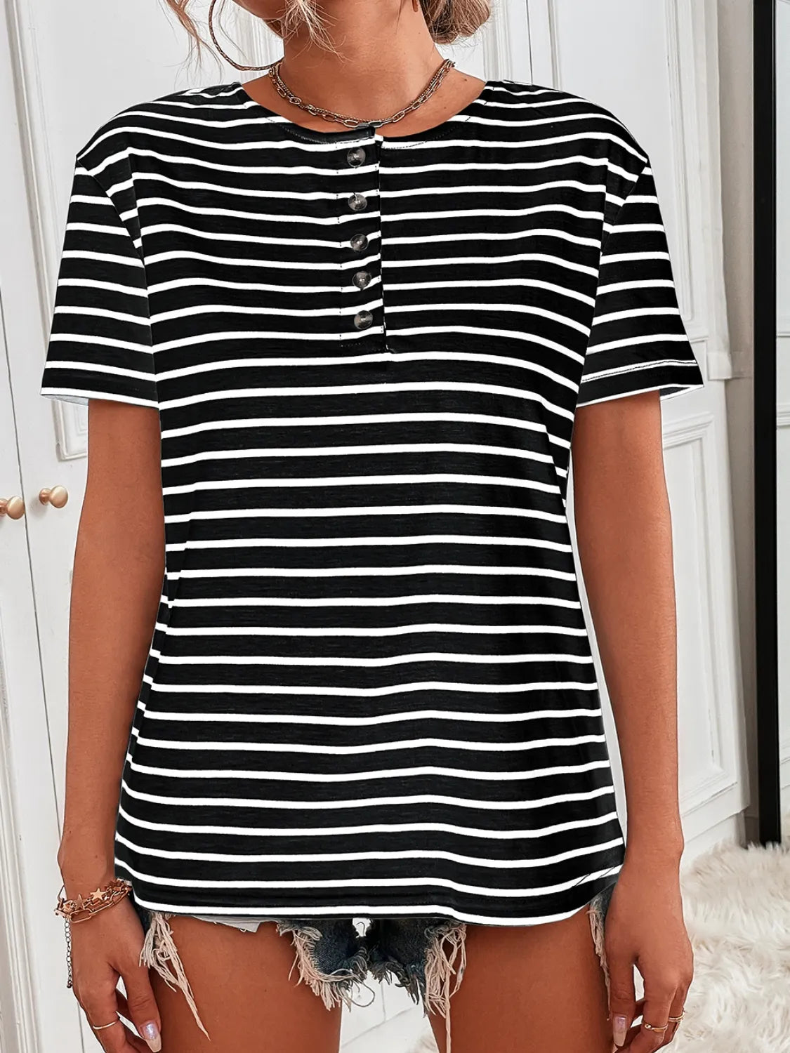 Striped Short Sleeve Top - Tigbul's Variety Fashion Shop