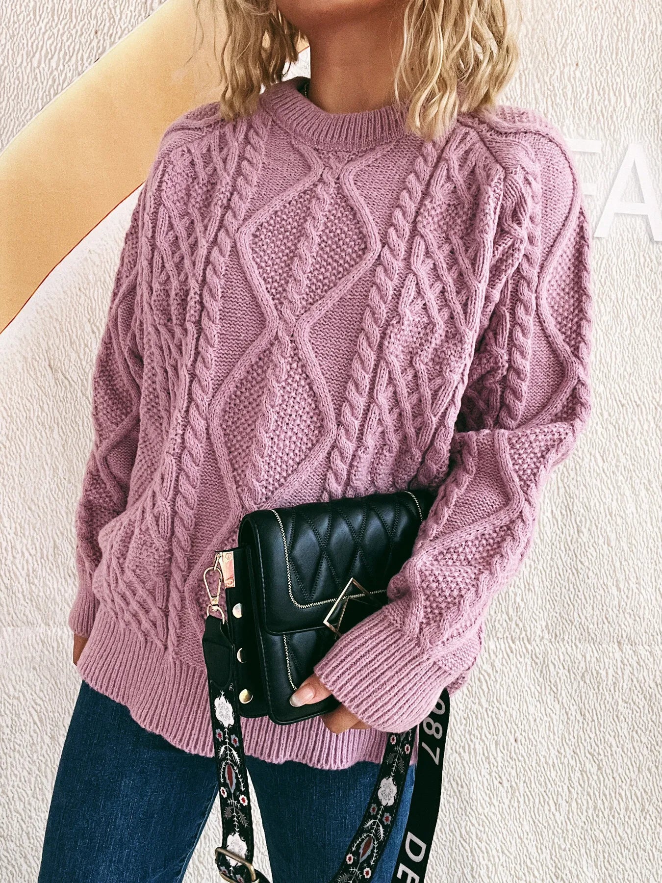 Cable Knit Long Sleeve Sweater - Tigbul's Variety Fashion Shop