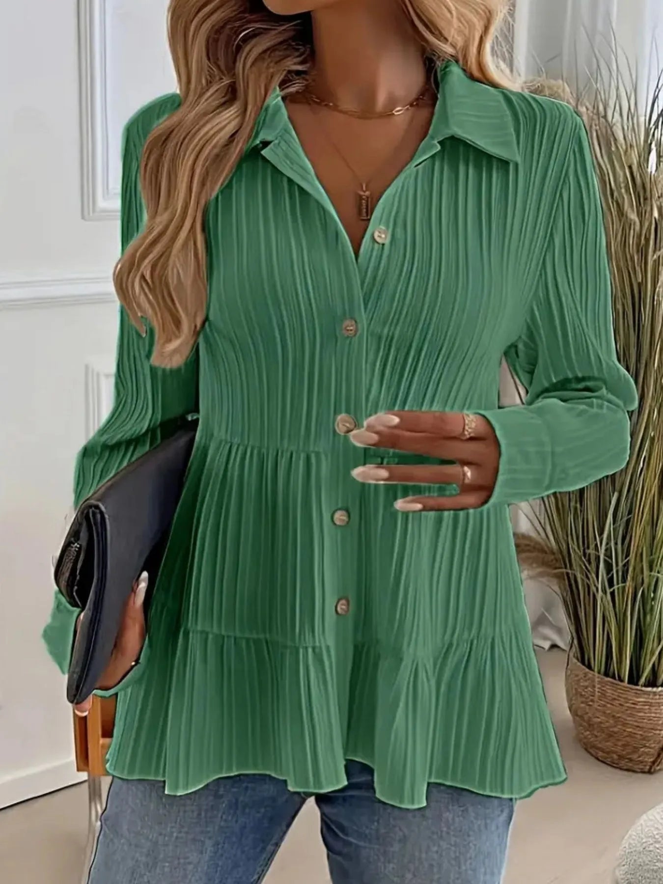Striped Button-Down Tiered Shirt - Tigbul's Variety Fashion Shop