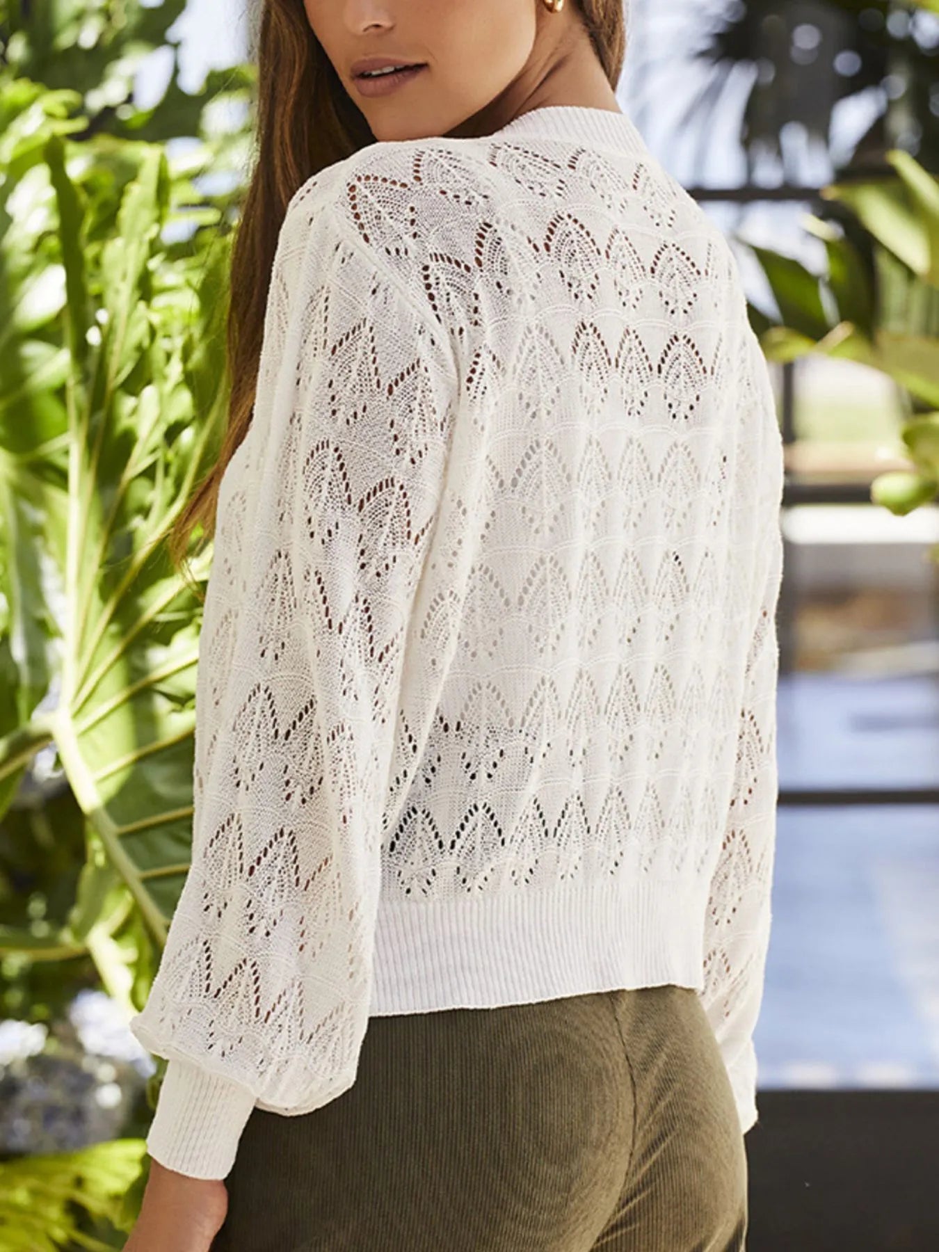 Openwork Button Up Cardigan - Tigbul's Variety Fashion Shop