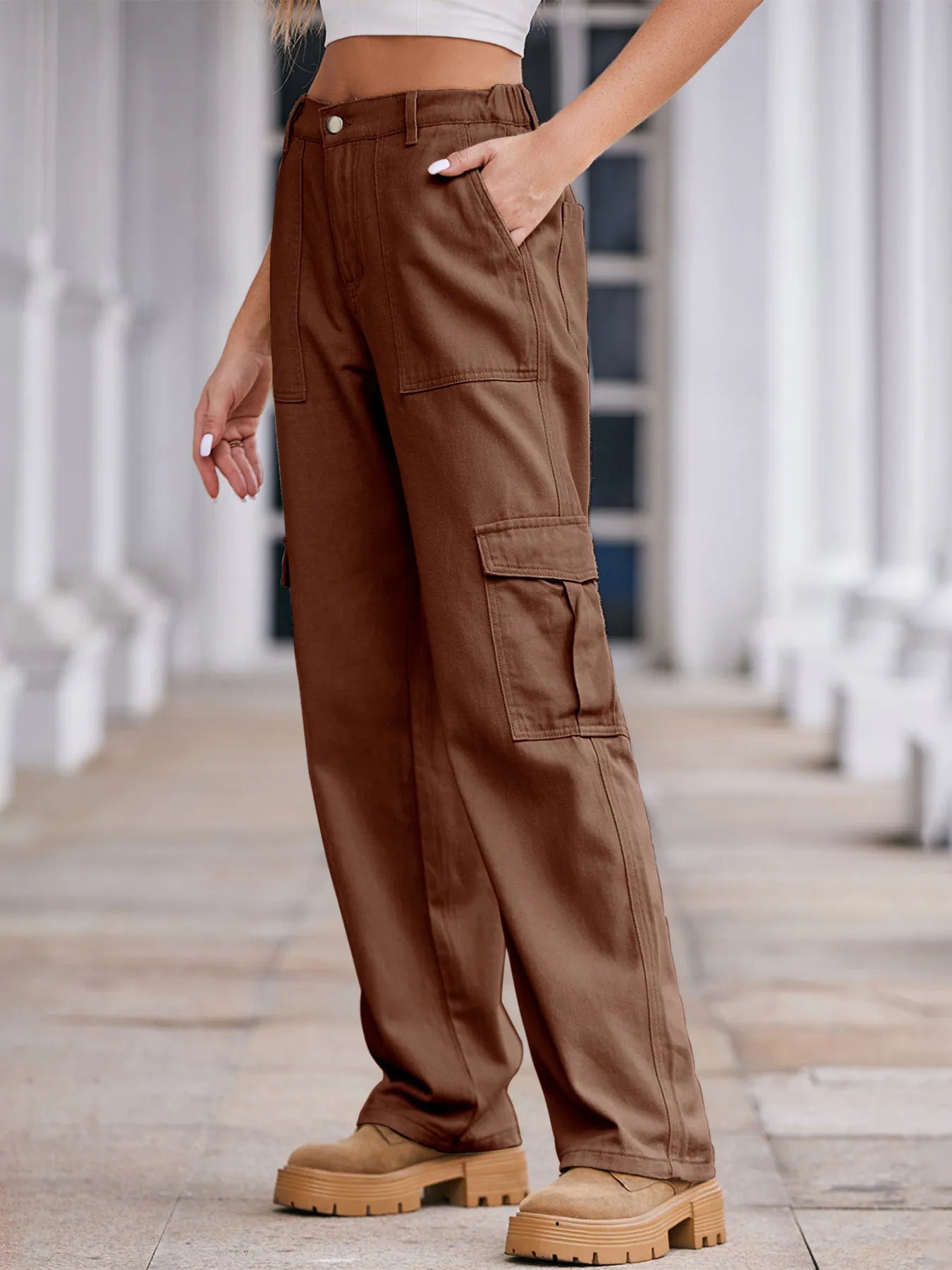 High-Waisted Cargo Jeans - Tigbul's Variety Fashion Shop