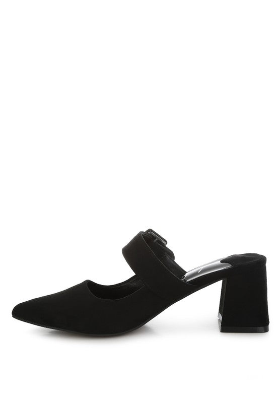 Amapola Buckle Strap Detail Microfiber Mules - Tigbul's Variety Fashion Shop