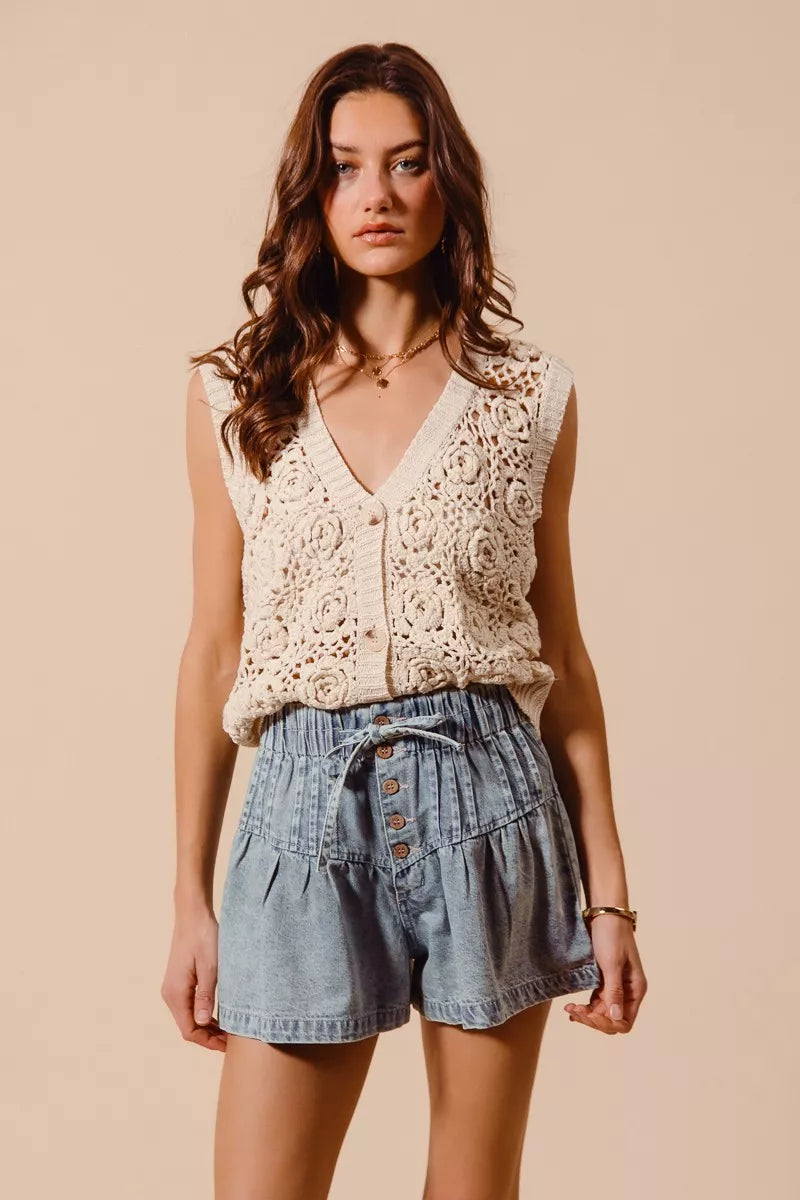 SO ME Flared Denim Shorts with Elasticized Waist - Tigbul's Variety Fashion Shop