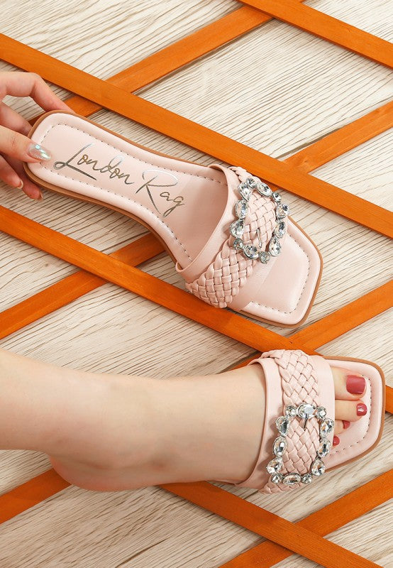 Hazbin Diamante Flat Sandals - Tigbul's Variety Fashion Shop