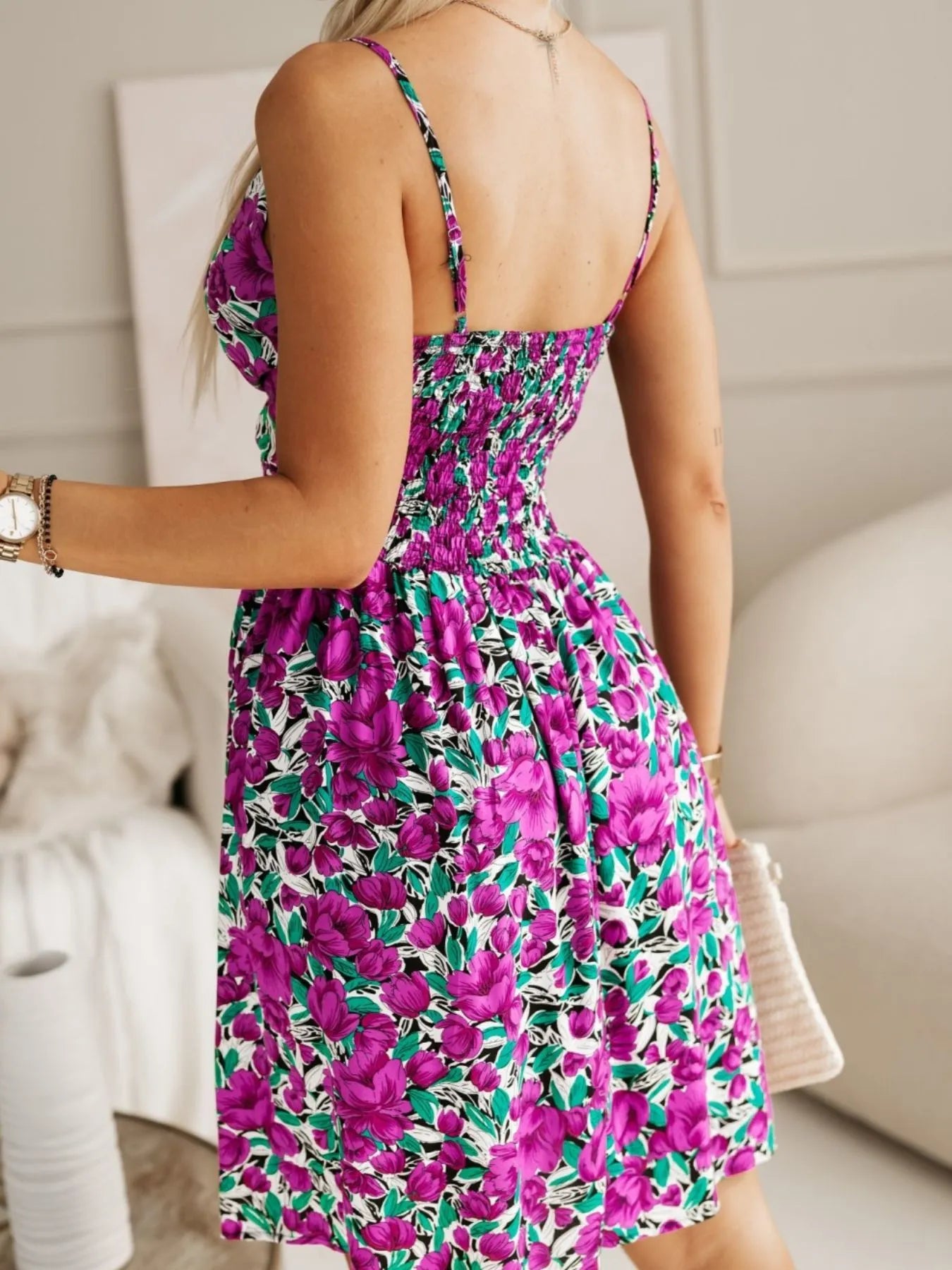 Tropical Print Spaghetti Strap Mini Dress - Tigbul's Variety Fashion Shop