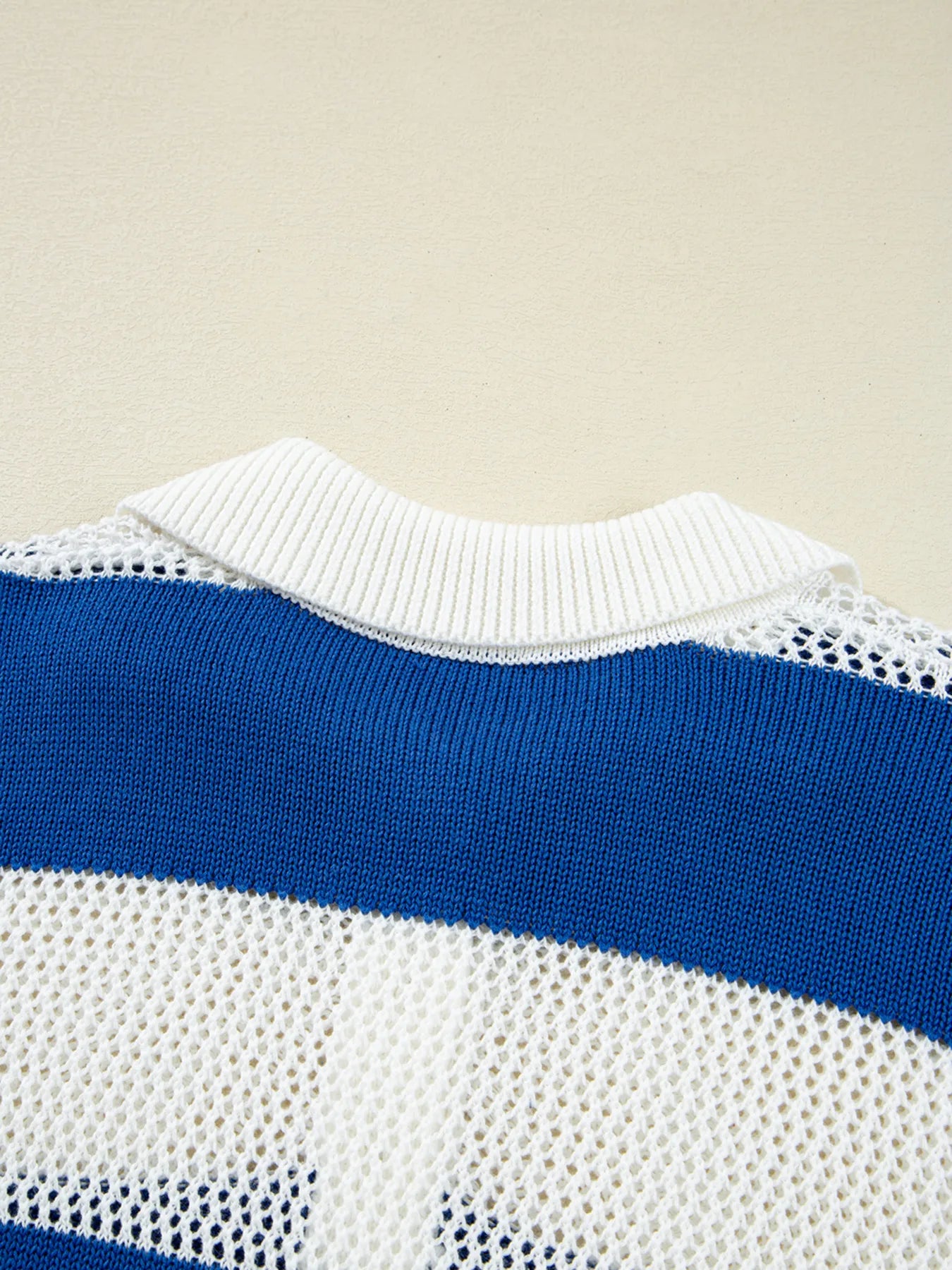 Stripe Colorblock Polo Collar Crochet Knitted Cover Up - Tigbul's Variety Fashion Shop