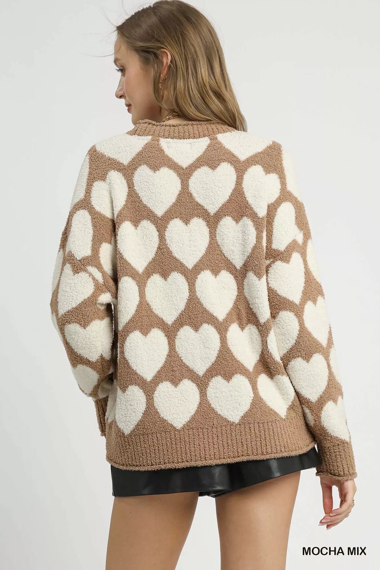 Umgee Mix Heart Pattern Pearl Accent Sweater - Tigbul's Variety Fashion Shop