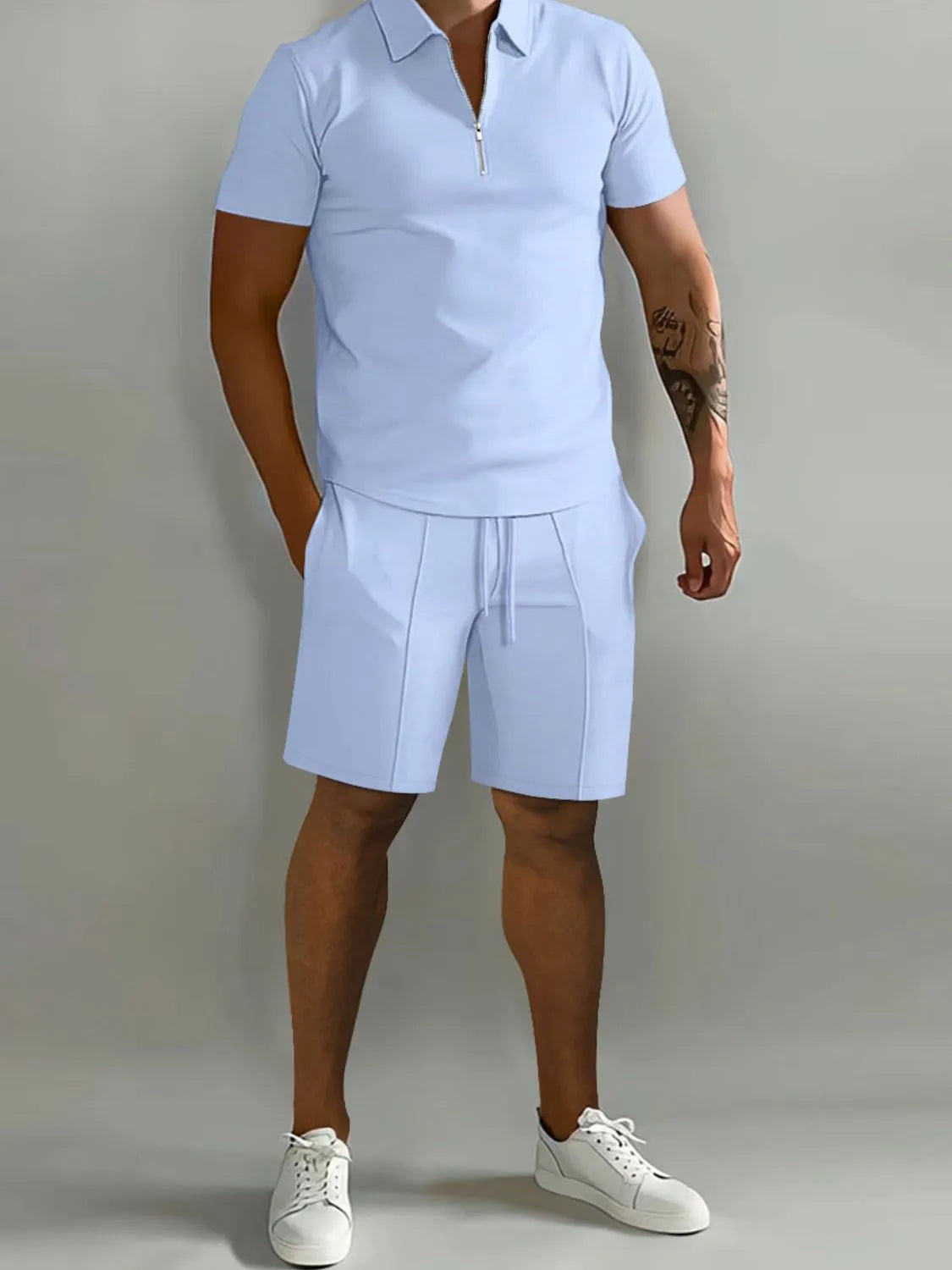 Men's Full Size Collared Neck Short Sleeve Top and Shorts Set Plus Size - Tigbul's Variety Fashion Shop
