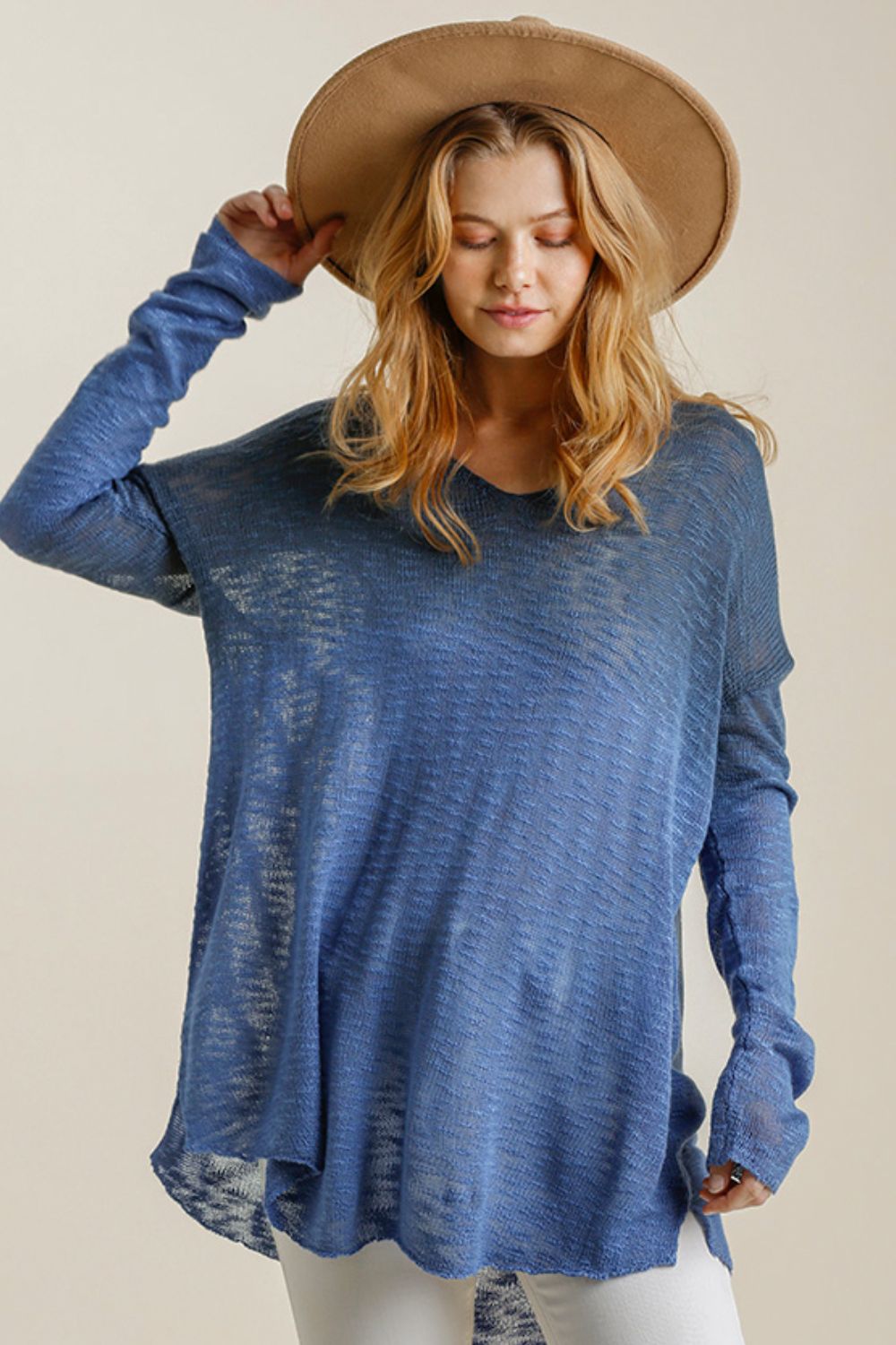 Umgee Full Size Dip Dye Loose Knit Side Slit Knit Top Plus Size - Tigbul's Variety Fashion Shop