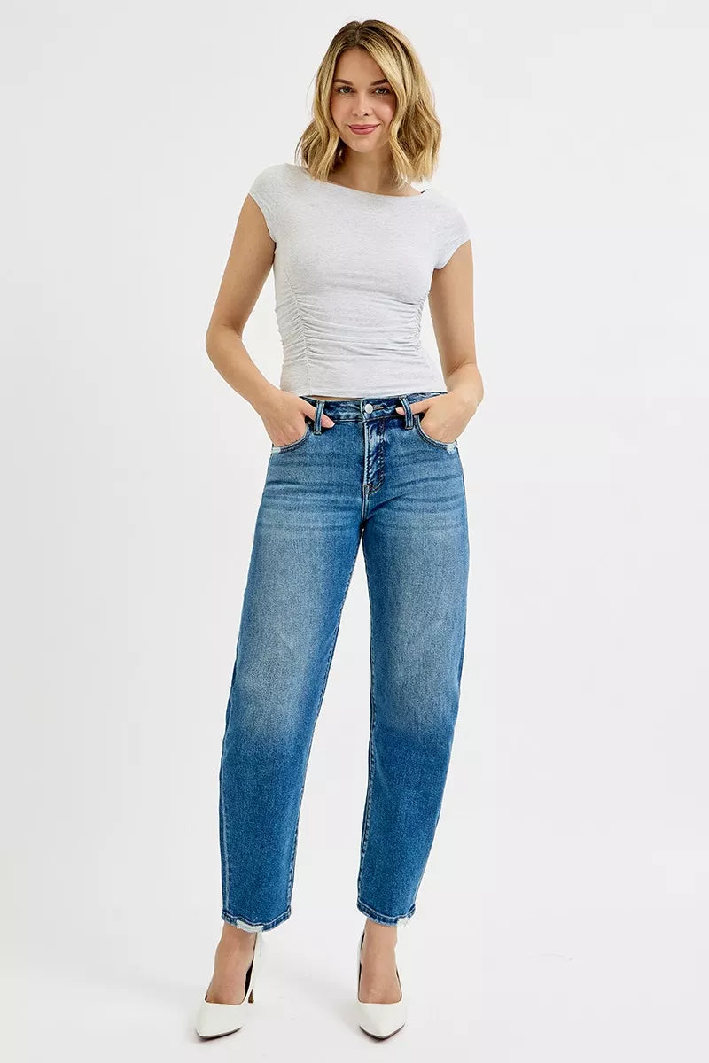 RISEN Tummy Control High Rise Ankle Slim Barrel Jeans - Tigbul's Variety Fashion Shop