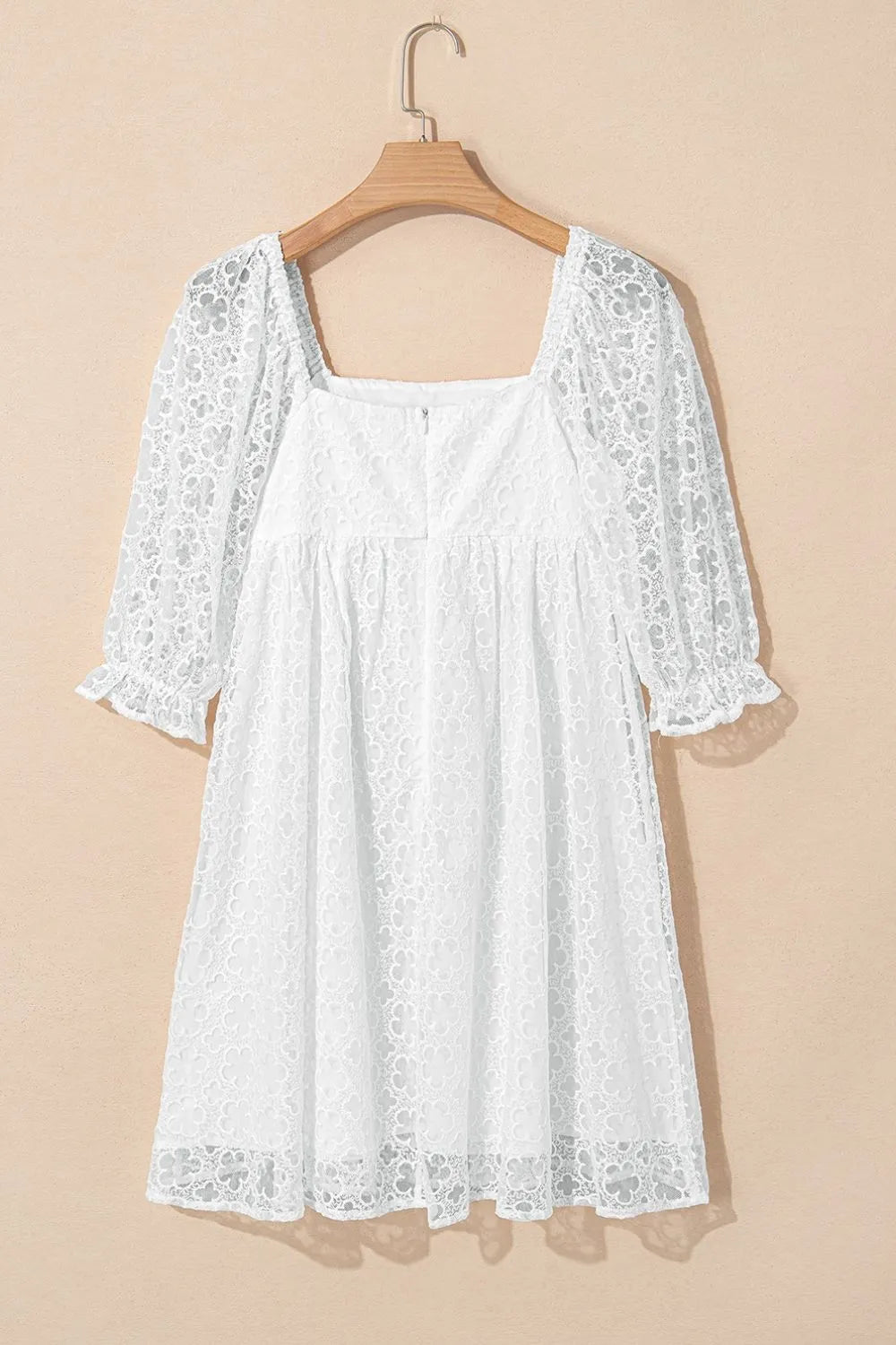 Lace Puff Sleeve Empire Waist Mini Dress - Tigbul's Variety Fashion Shop
