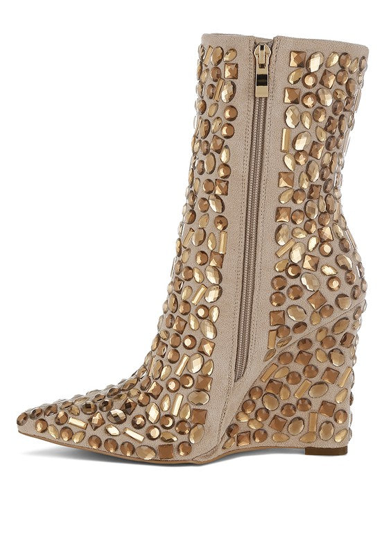 Trend Titan Diamante Slim Wedge Heel Boots - Tigbul's Variety Fashion Shop