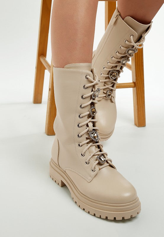 Nimba Rhinestone jewelled Chunky Boots - Tigbul's Variety Fashion Shop