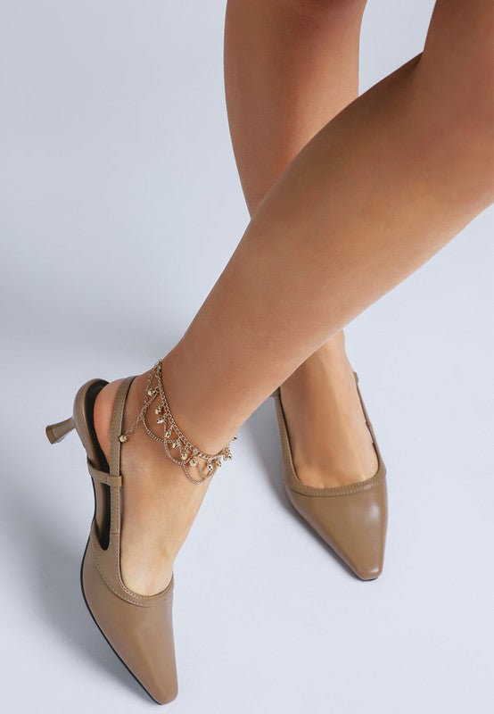 Sizes 9 and 10 Kitten Heel Slingback Taupe Sandals - Tigbul's Variety Fashion Shop