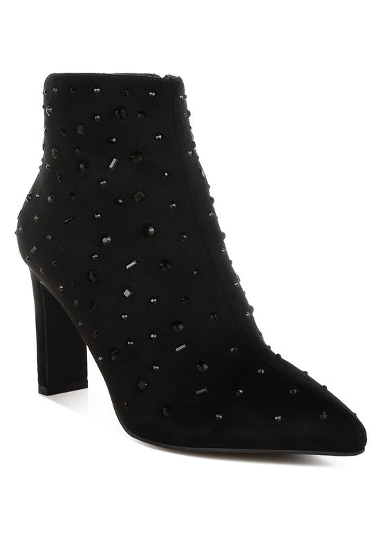 Sakura Diamante Embellished Microfiber Boots - Tigbul's Variety Fashion Shop