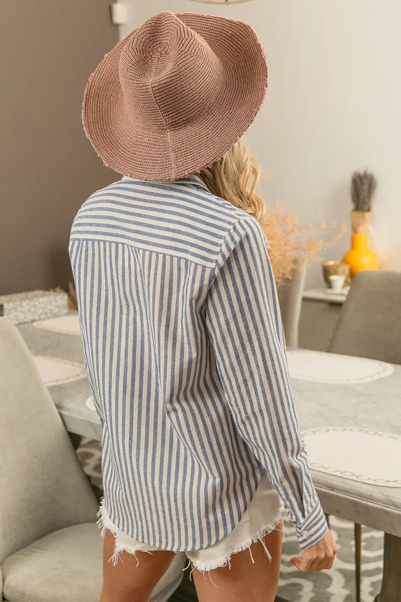 BiBi Lurex Linen Stripe Shirt Button Down Top - Tigbul's Variety Fashion Shop