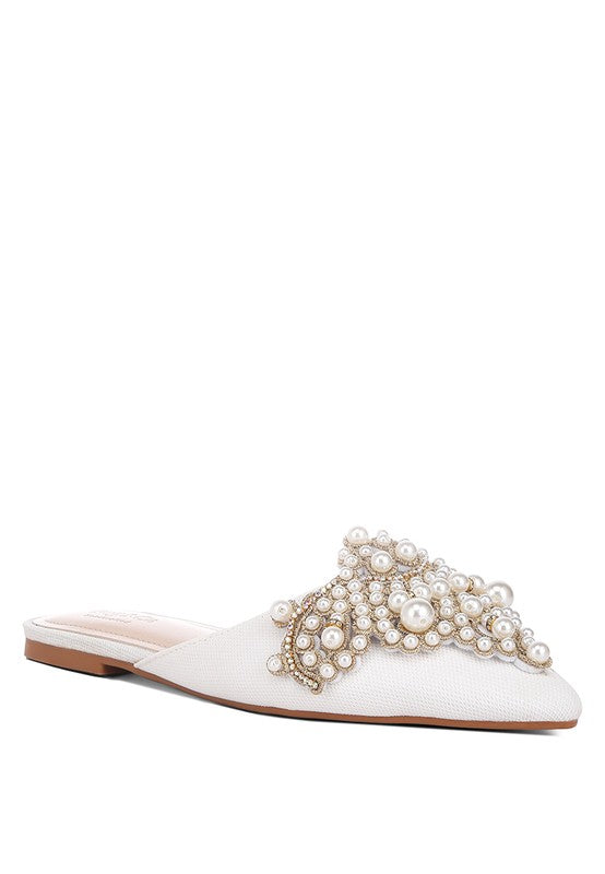 ASTRE Embellished Delicate Pearl Mules - Tigbul's Variety Fashion Shop