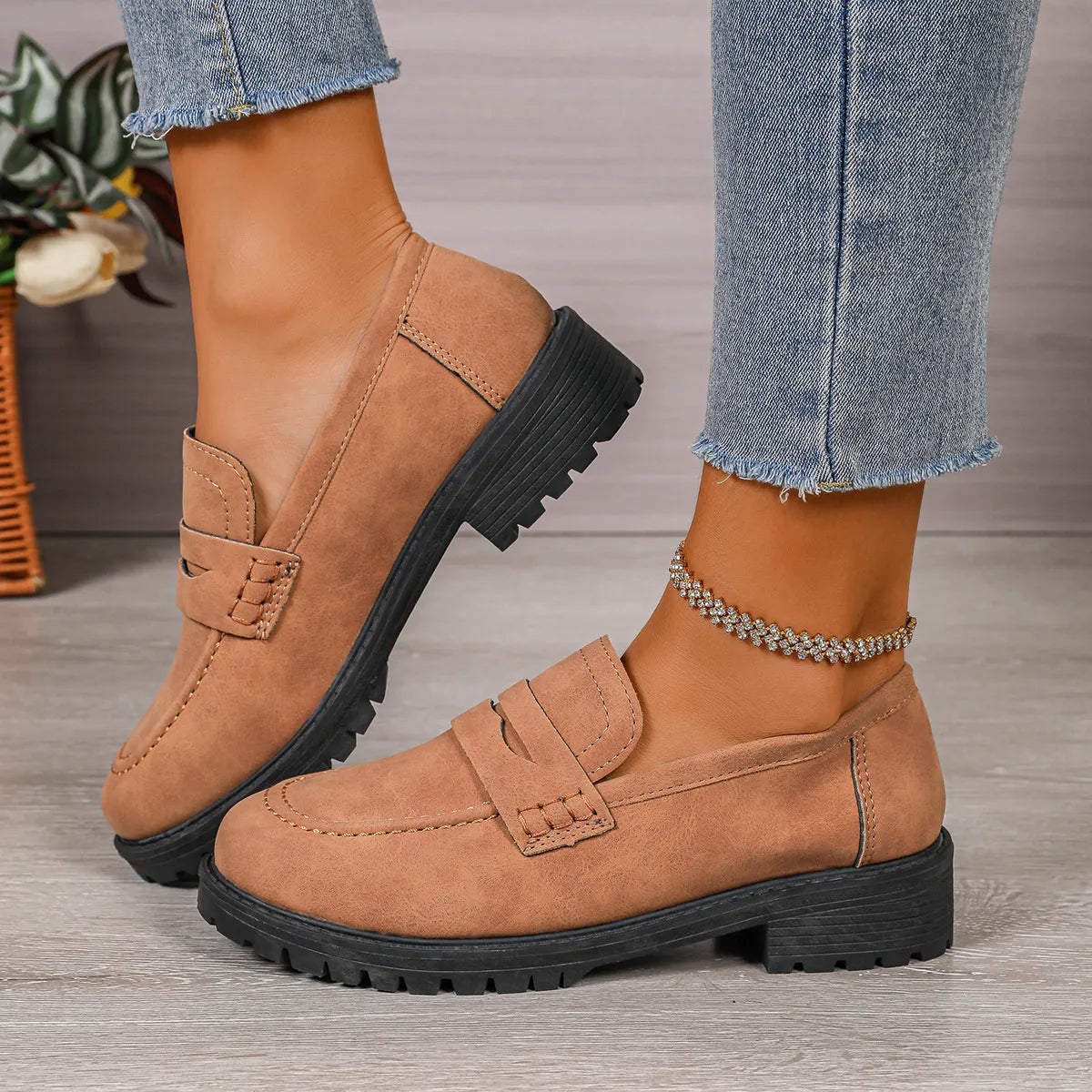 Round Toe Block Heels Loafers - Tigbul's Variety Fashion Shop