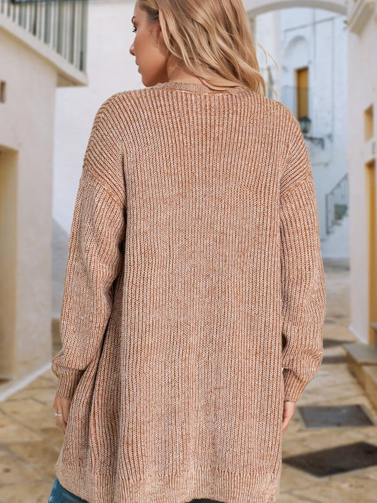 Open Front Dropped Shoulder Cardigan with Pockets - Tigbul's Variety Fashion Shop