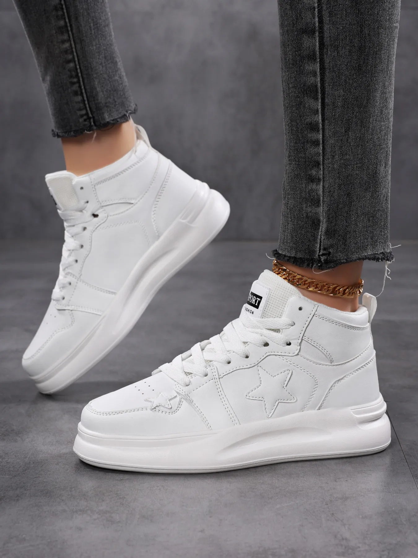 Star Pattern Lace Up Sneakers - Tigbul's Variety Fashion Shop