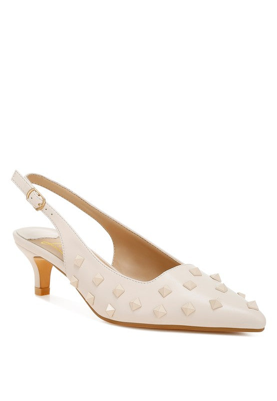 Hegron Stud Embellished Kitten Heels - Tigbul's Variety Fashion Shop
