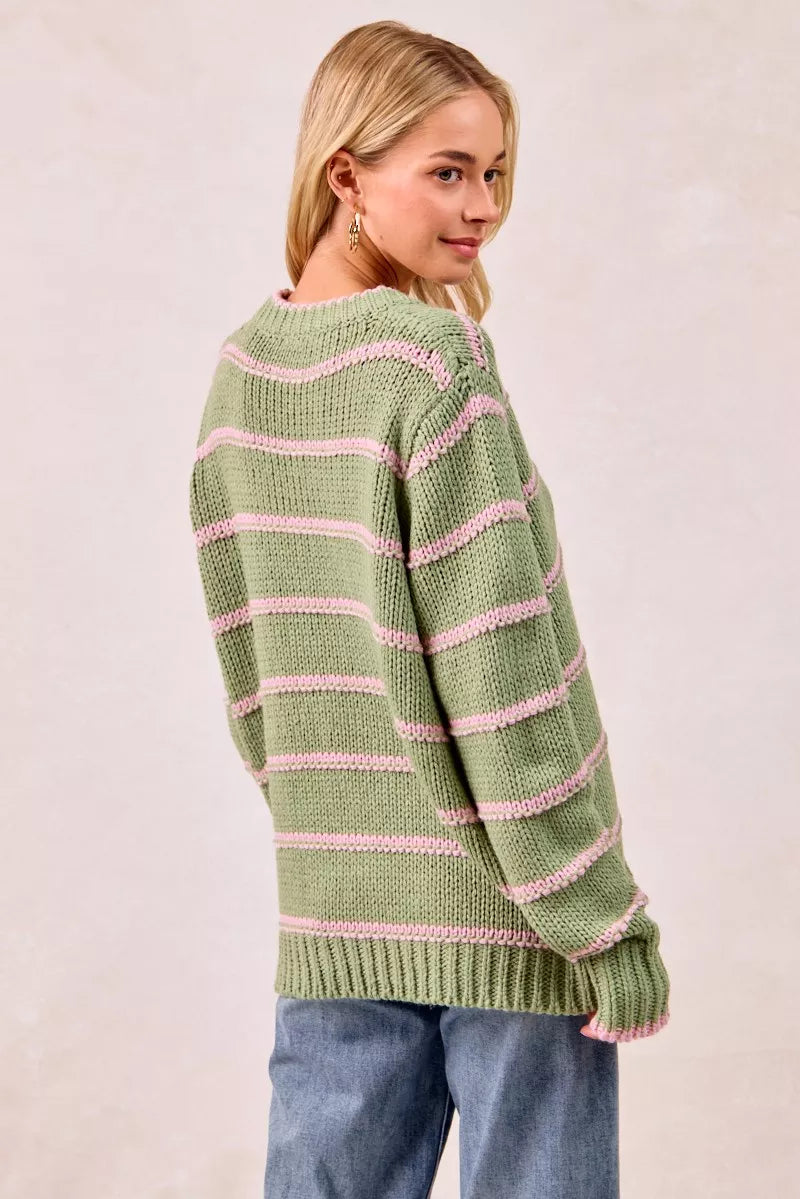 BiBi Striped Long Sleeve Sweater - Tigbul's Variety Fashion Shop