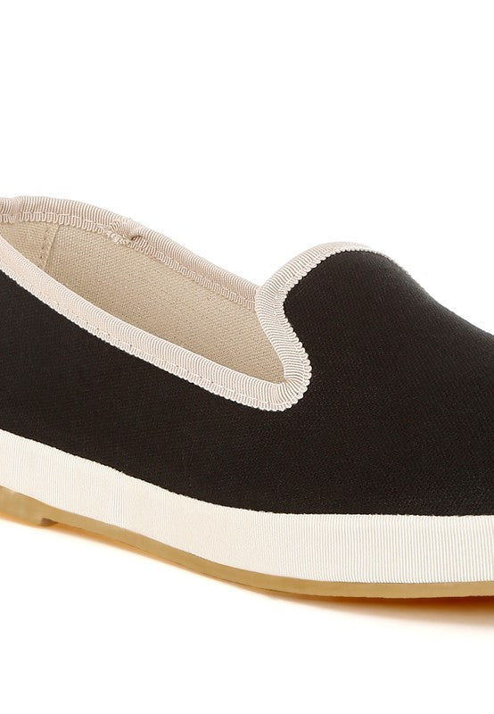 Moshka Round Toe Canvas Slip-On Loafers - Tigbul's Variety Fashion Shop