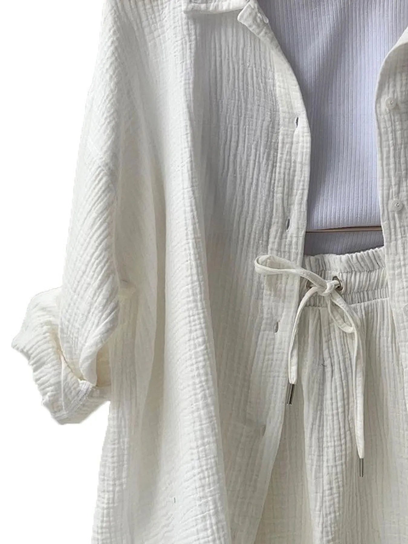 Textured Button Up Shirt and Shorts Set - Tigbul's Variety Fashion Shop