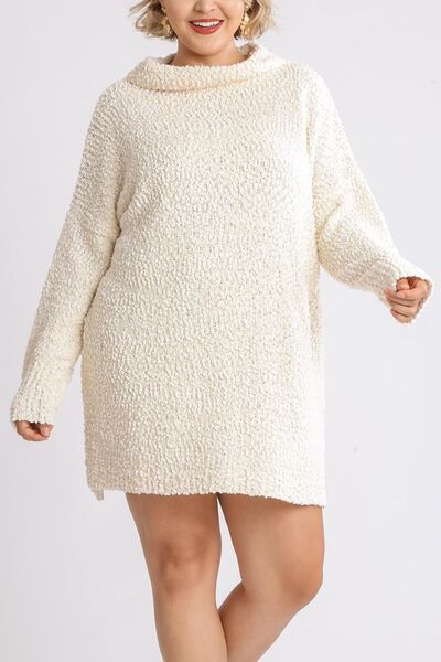 Cream Color Long Sleeve Boucle Sweater Dress - Tigbul's Variety Fashion Shop