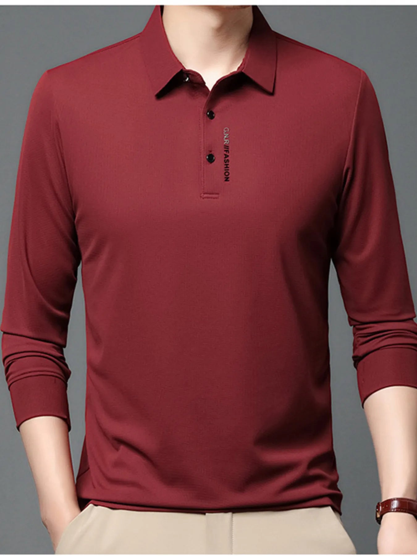 Men's Plus Size Long Sleeve Casual Polo with Classic Collar - Tigbul's Variety Fashion Shop