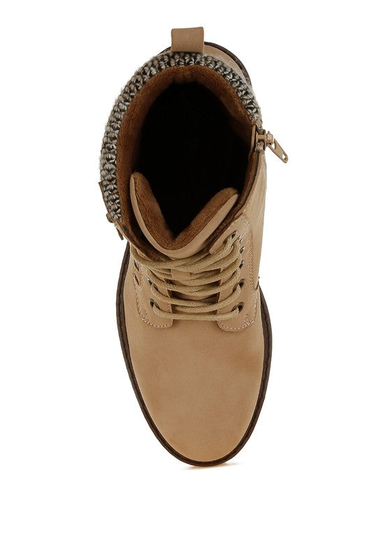 Mahisha Knitted Collar Zip-Up Hiker Boots - Tigbul's Variety Fashion Shop