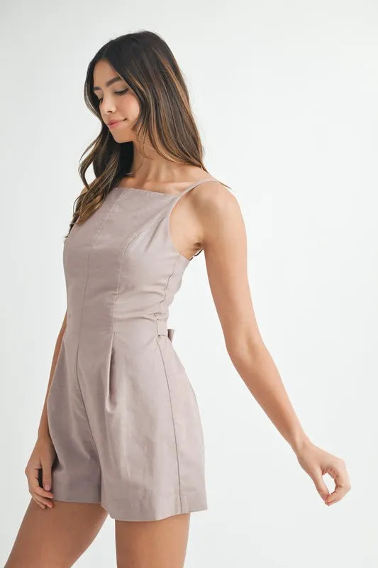 Adjustable Shoulder Strap Linen Romper - Tigbul's Variety Fashion Shop