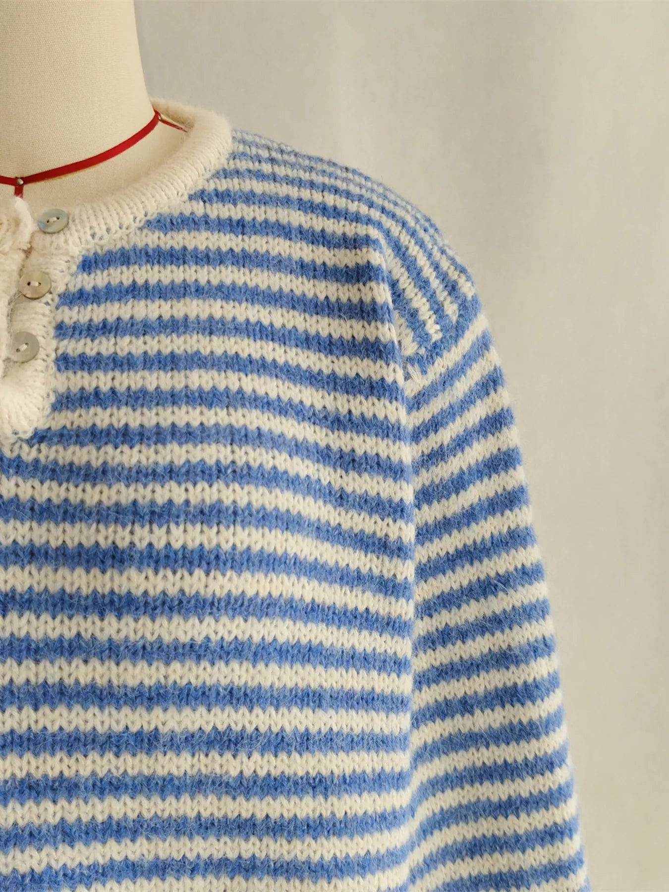 Striped Button Detail Long Sleeve Sweater - Tigbul's Variety Fashion Shop