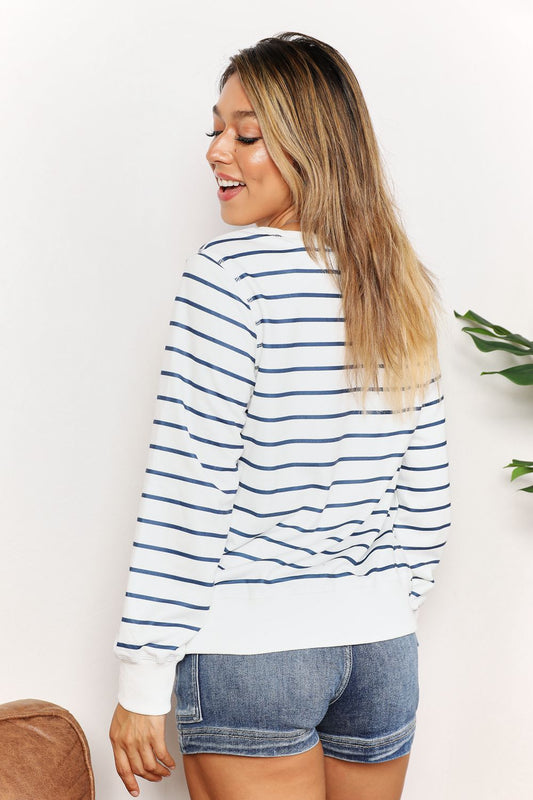 Double Take Striped Long Sleeve Round Neck Top - Tigbul's Variety Fashion Shop