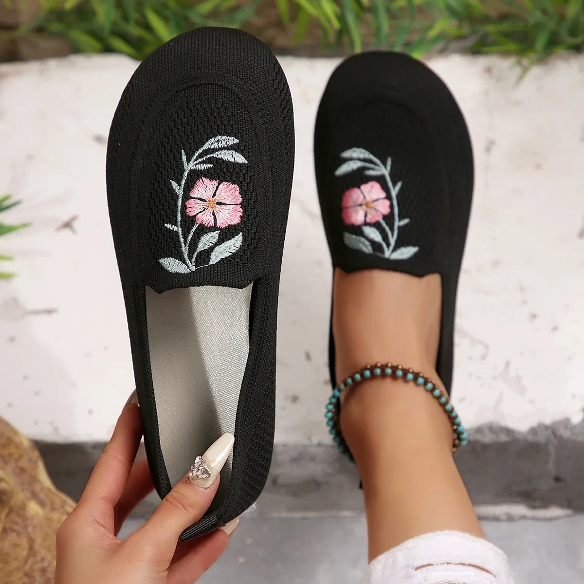 Embroidered Mesh Slip-Ons - Tigbul's Variety Fashion Shop