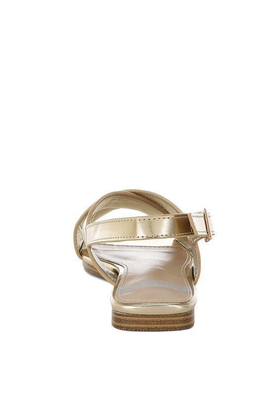 Kanon Metallic Pleather Criss-Cross Flats - Tigbul's Variety Fashion Shop